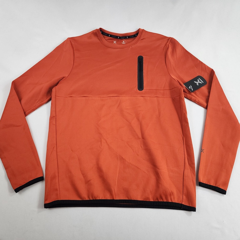 Xersion Train Jersey Shirt Mens Small Orange Quick-Dri Zip Pocket 334705 NEW